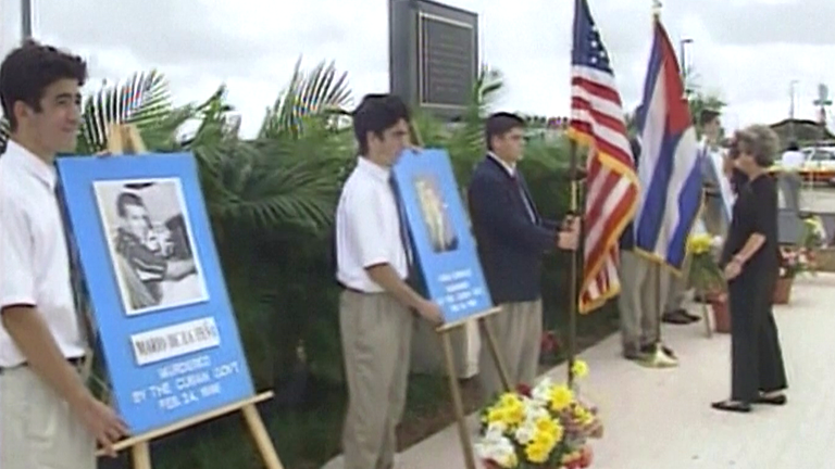 A memorial event in 1997 for the four people from the Brothers to the Rescue group who were killed. Pic: AP