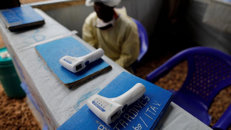 Thermometers are pictured at the entrance of an Ebola Treatment Centre in the Eastern Congolese town of Butembo back in 2019. Pic: Reuters