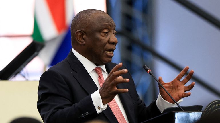 President Cyril Ramaphosa addresses parliament in Cape Town. Pic: Reuters