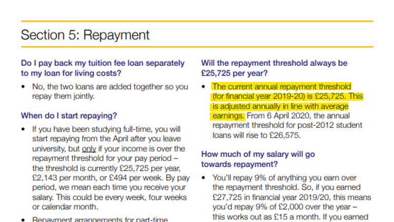 In January 2020, prospective students were also told by the government that the repayment threshold is "adjusted annually".