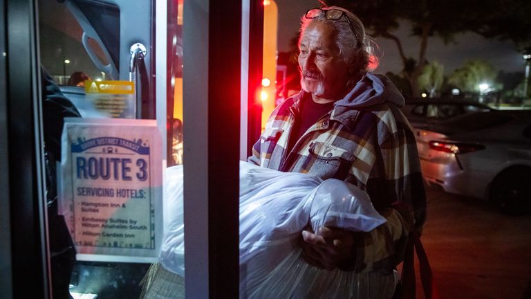 Evacuees from the chemical plant tank leak moved to shelters in Garden Grove. Pics: AP
