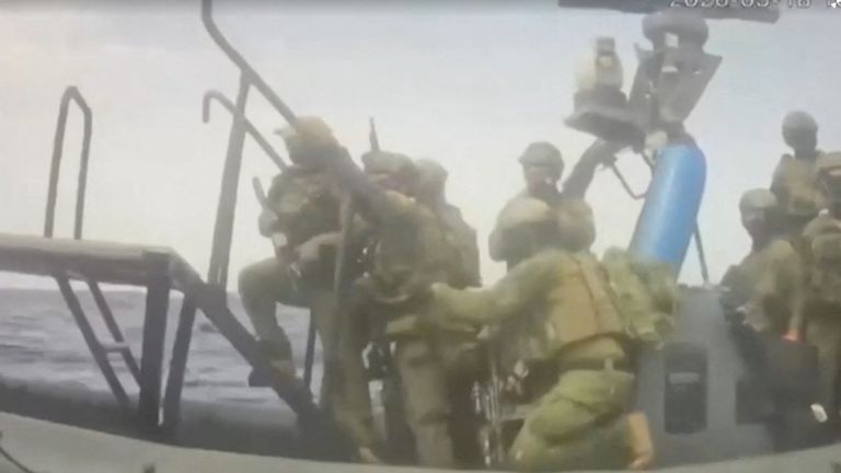 The Israeli military intercepts the flotilla on Monday. Pic: Global Sumud Flotilla/Reuters