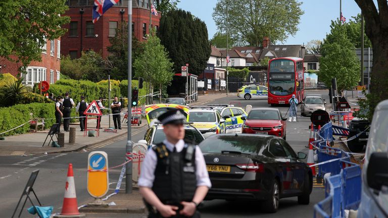 Police officers at the scene after the attack in Golders Green. Pic: Reuters
