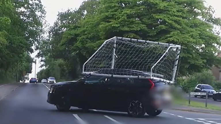 Driver filmed with football net on top of car | UK News | Sky News