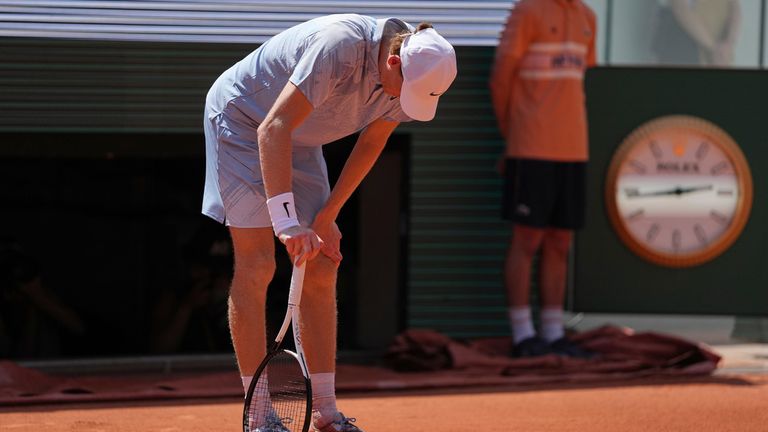 Sinner was bent over on court several times. Pic: AP