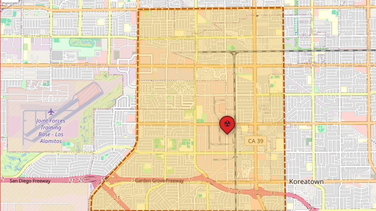 The official map of the chemical evacuation area. Pic: City of Garden Grove