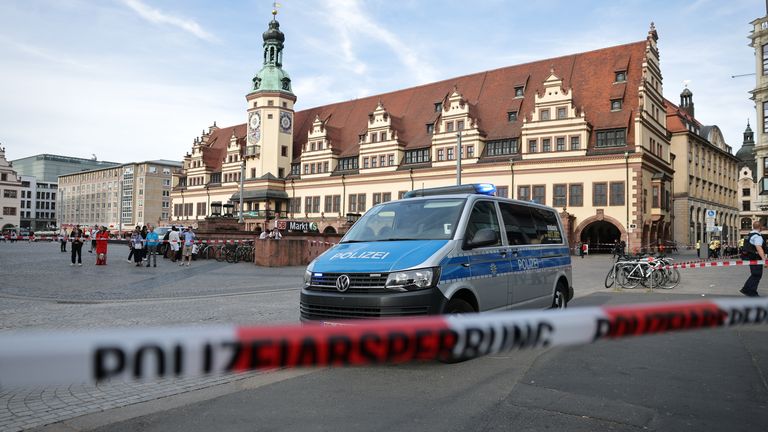 A police car at the scene. Pic: AP