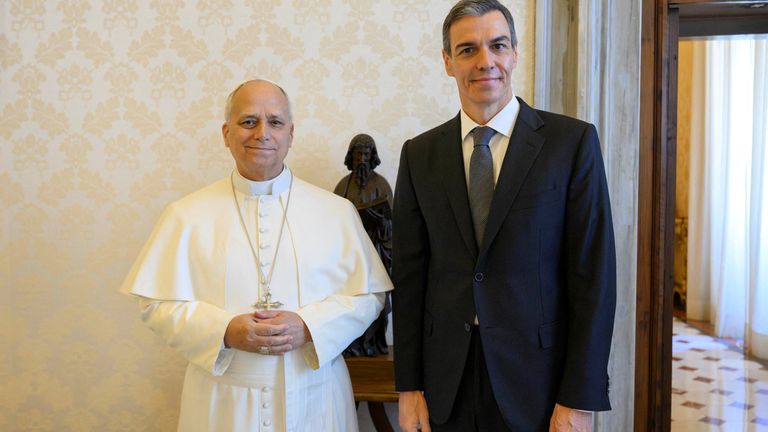 Mr Sanchez was meeting the Pope in the Vatican as the raids were taking place. Pic: Reuters