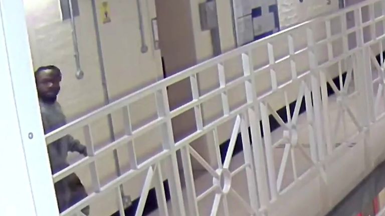 CCTV appears to show Gedel walking away from Watkins' cell after he was attacked. Pic: West Yorkshire Police/PA
