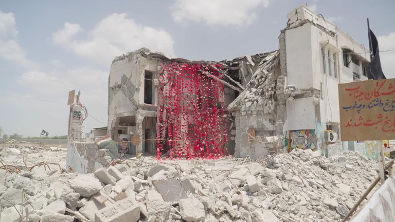 The ruins of the school struck by a missile