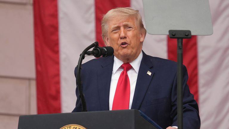 President Donald Trump speaks during the 158th National Memorial Day Observance. Pic: AP