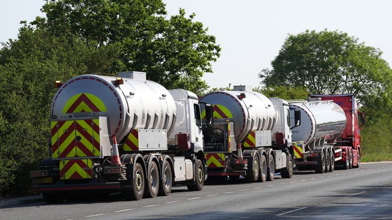 Water tankers parked near Whitstable on Thursday morning. Pic: PA