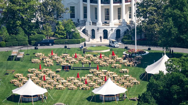 The South Lawn - where the UFC event will be - set up for the Congressional Picnic on 19 May. Pic: AP