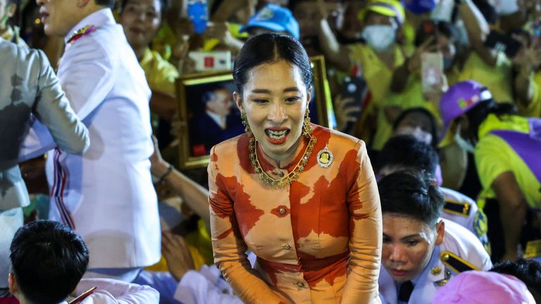 Bajrakitiyabha greets royalists at The Grand Palace in Bangkok. Pic: Reuters