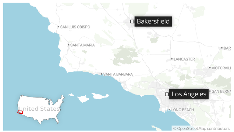 Bakersfield is about 100 miles (160km) northwest of LA