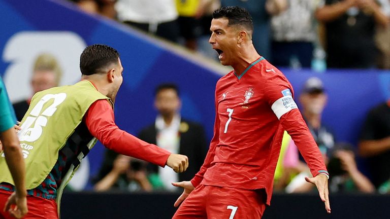 Ronaldo celebrates scoring against Uzbekistan in the World Cup. Pic: Reuters