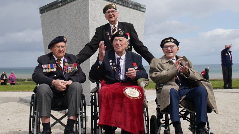 D-Day veteran Richard Brock with (front row left to right) Ken Hay, Henry Rice and Ken Benbow. Pic: PA