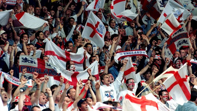 England fans first sang Three Lions at Euro 96. Pic: Reuters