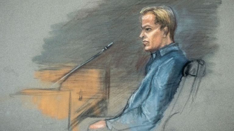A court sketch shows Marius Borg Hoiby in the Oslo court in February. Pic: Reuters