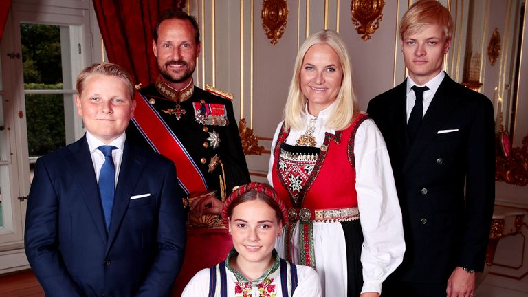 Marius Borg Hoiby with Crown Princess Mette-Marit, Crown Prince Haakon, and his half-siblings in 2019. Pic: Reuters
