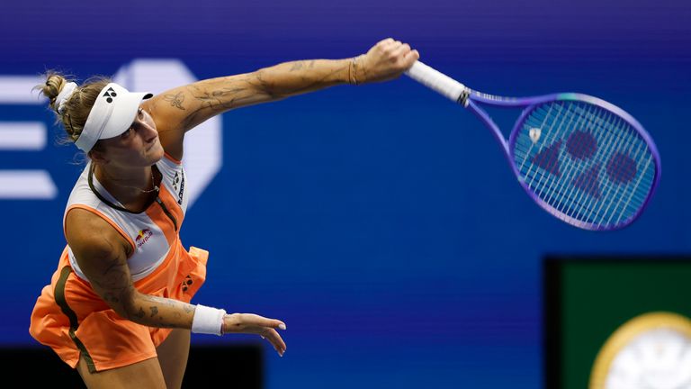 Vondrousova serves during the 2025 US Open. Pic: Reuters