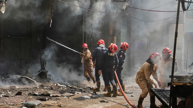 Firefighters battle the blaze