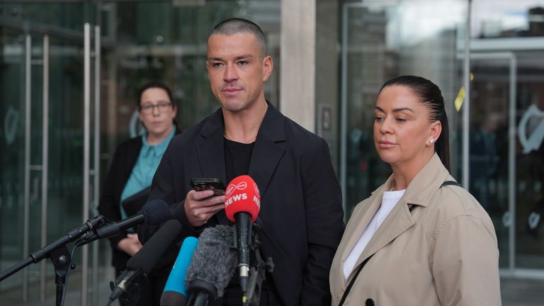 Noel Kirwan’s son, Kristopher, accompanied by his sister, Donna. Pic: PA