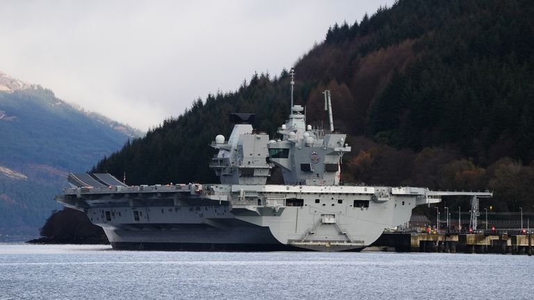 HMS Prince of Wales arriving at Glenmallen on Loch Long. Pic: PA