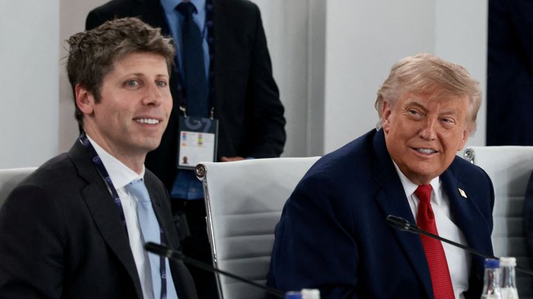 Altman and Donald Trump at the G7 summit; below, the president with Hassabis. Pics: Reuters