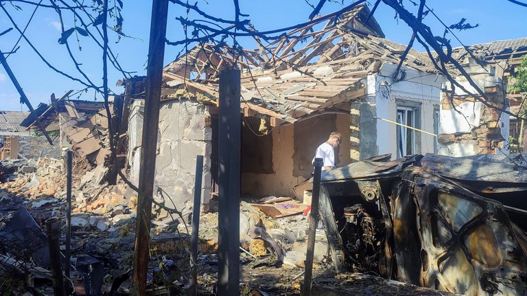 The aftermath of a Russian drone strike in Mykolaiv, Ukraine. Pic: Reuters