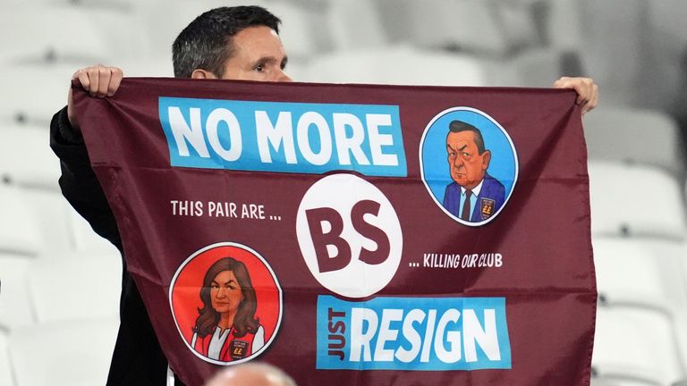 A protester at London Stadium. Pic: PA