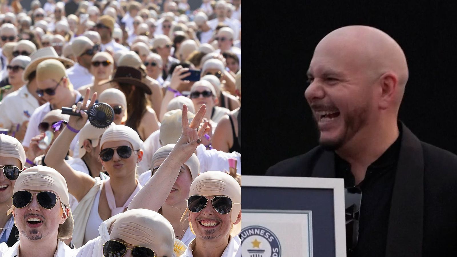 Pitbull fans break Guinness World Record for wearing most bald caps