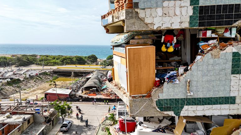 Damaged buildings in Caraballeda. Pic: AP