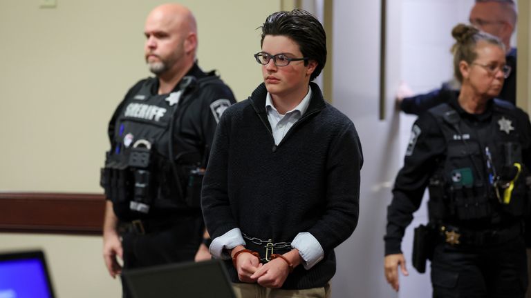 Colt Gray walks into the courtroom of Barrow County Superior Court in December 2025. Pic: AP