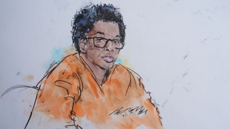 In this courtroom sketch, David Anthony Burke, who is known as D4vd, is seen in court. Pic: Bill Robles via AP
