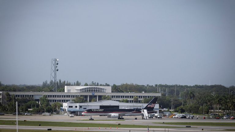 A Boeing 757 nicknamed Trump Force One was the first plane to arrive. Pic: Reuters