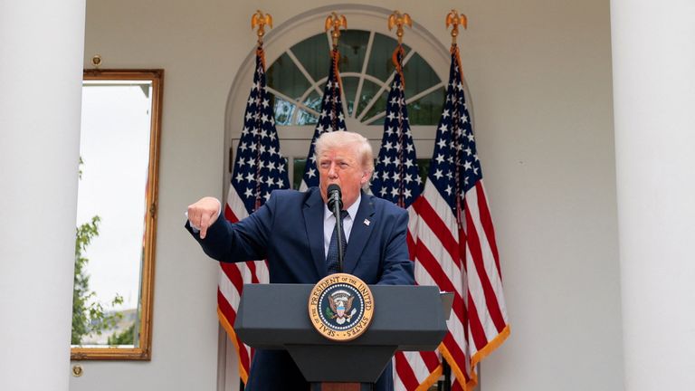Donald Trump speaks at the White House. Pic: Reuters