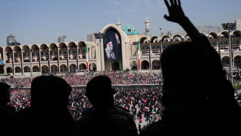 Mourners at the start of funeral in Tehran. Pic: AP