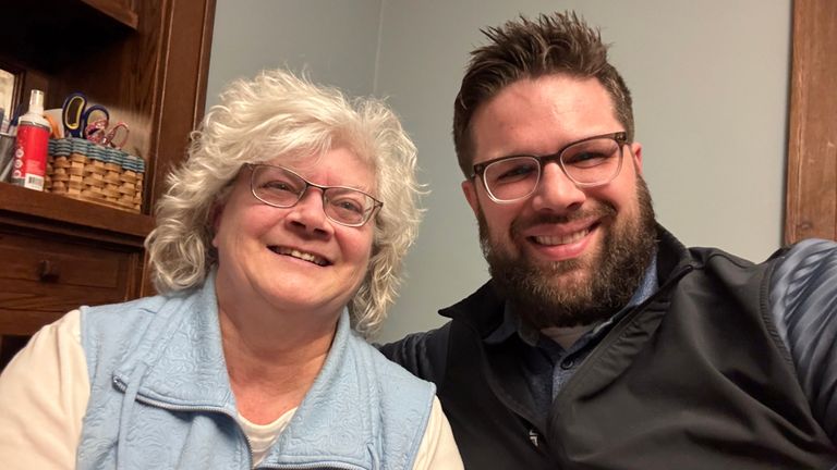 Kyle Bylin with his biological mother, Liz O'Toole, in Minneapolis. Pic: Family handout via AP