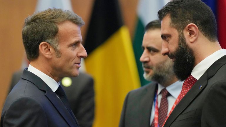 Mr Macron also met with Mr al Sharaa during the EU Summit in Cyprus in April. Pic: AP