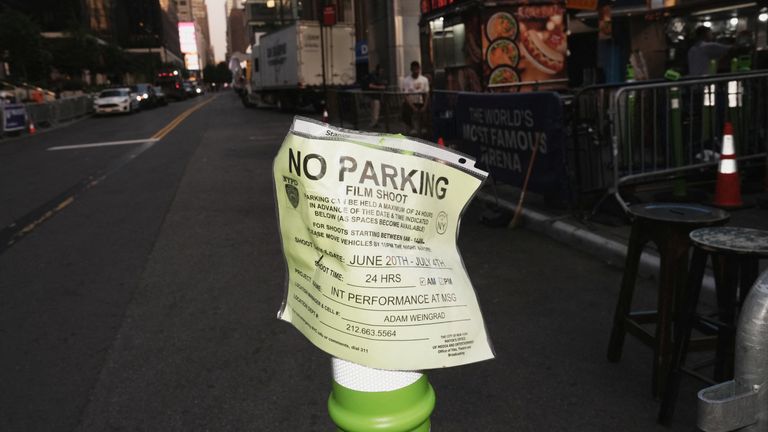 A 'no parking' sign issued by the NYPD outside Madison Square Garden. Pic: REUTERS/Bing Guan