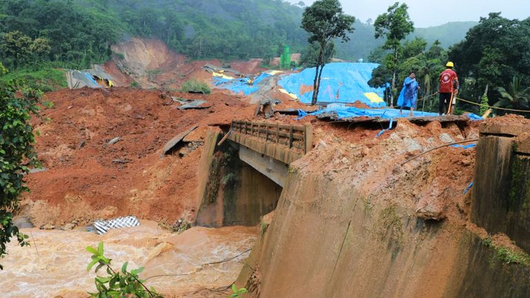 Rescuers at the construction site in Wayanad. Pic: Kerala Public Relations department/AP