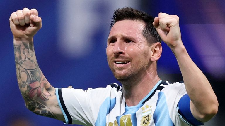 Lionel Messi celebrates Argentina's win over Egypt at last month's World Cup. Pic: Reuters