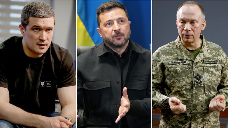 Mykhailo Fedorov, Volodymyr Zelenskyy and Oleksandr Syrskyi.
Pic: Reuters