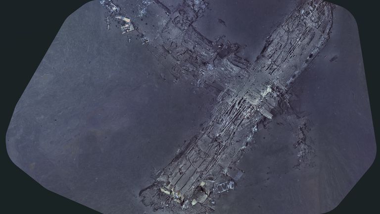 An image of the wreck, that broke into two pieces on the sea floor. Pic: Air/Sea Heritage Foundation and Deep Sea Vision