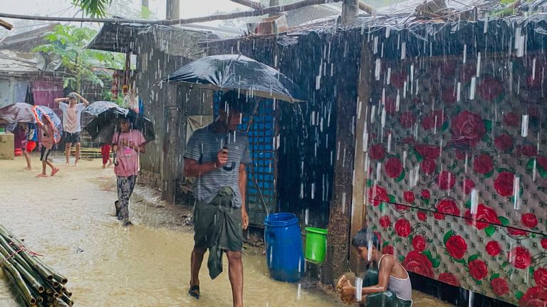 Heavy rain triggered landslides which struck the Rohingya refugee camps in Bangladesh. Pic: AP