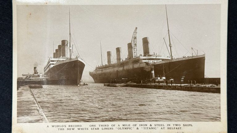 A handout photo issued by Henry Aldridge Auctioneers of the Titanic alongside her sister ship Olympic. Pic: Henry Aldridge Auctioneers/PA