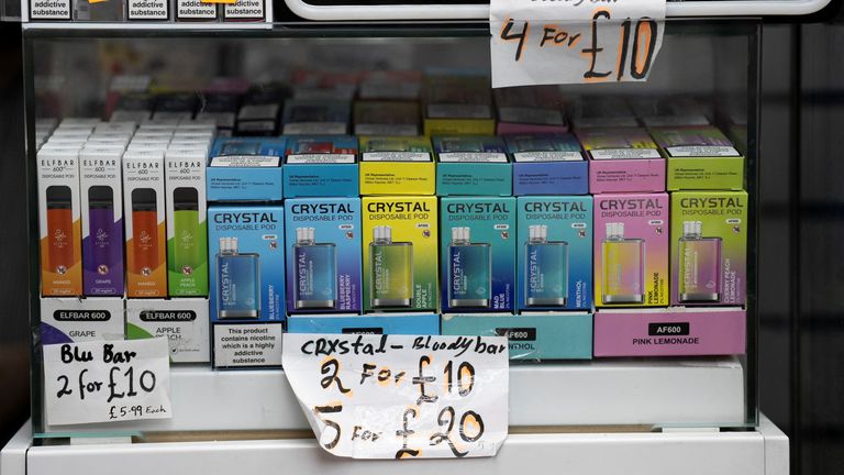 Vapes being sold in London. Pic: Reuters