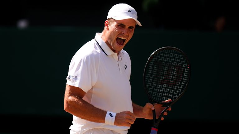 Fery celebrating winning the opening set. Pic PA