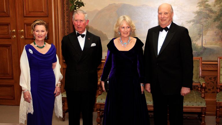 Norway's Queen Sonja and King Harald with Charles and Camilla. Pic: Reuters